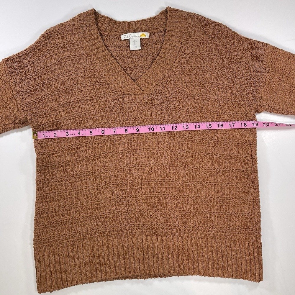 C & C California V‎ Neck Knit Sweater Pullover Brown L 100% Cotton - Picture 4 of 5